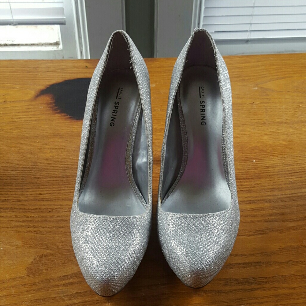 Sparkly silver high heel shoes